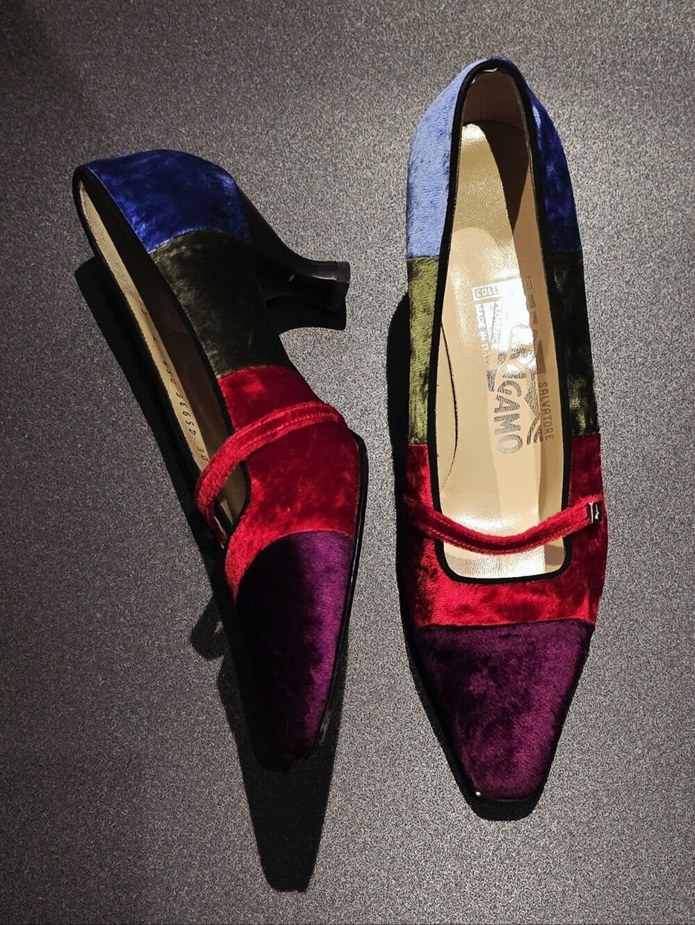 Salvatore Ferragamo Multicolor Velvet Mary Jane Pumps - Picture 5 of 7